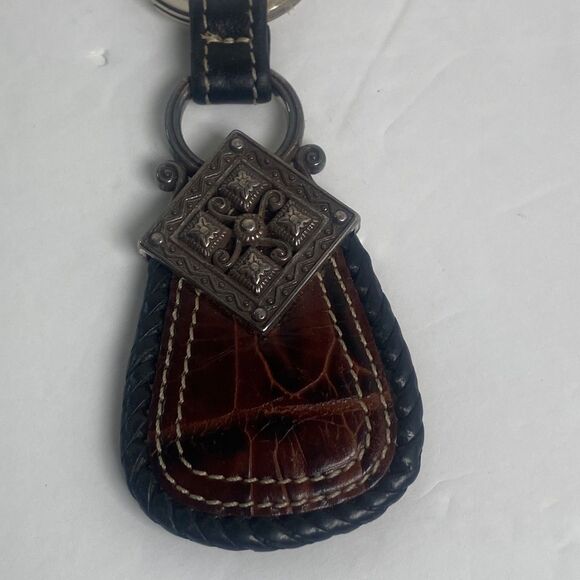 Brighton Leather Key Fob Black Brown Heart Silver Tone Vintage Style - Picture 4 of 7